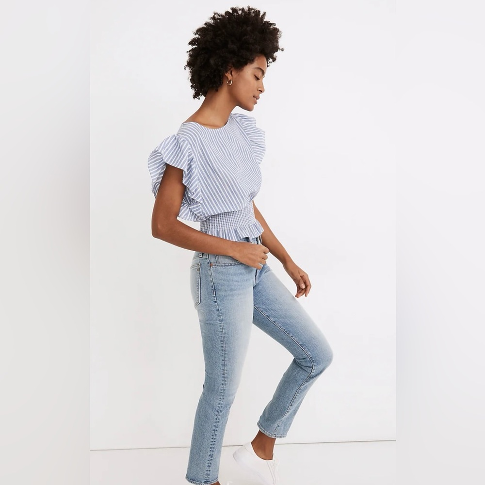Madewell Flutter-Sleeve Smocked Top in Stripe - Picture 4 of 5